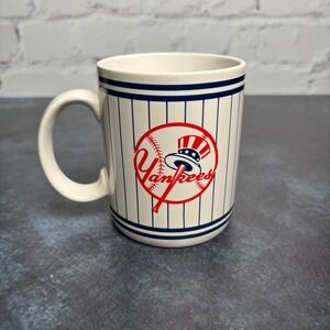 Vintage New York Yankees Pinstripe Coffee Mug MLB Papel Made in Korea White Blue